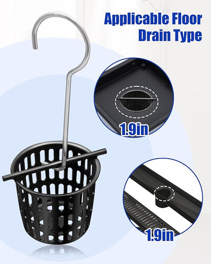 1 Pc 2 Inch Hair and Debris Strainer, Black Coating Shower Drain Strainer with Lifting Hook, Stainless Steel Debris Basket Shower Catcher for Square/Floor Drain