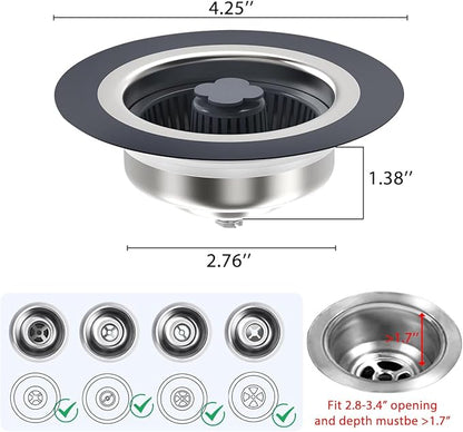 3 in 1 Kitchen Sink Drain Strainer and Stopper Combo, Stainless Steel Pop Up Kitchen Sink Stopper, Sink Drain Strainer for Standard 3-1/2 Inch Drain