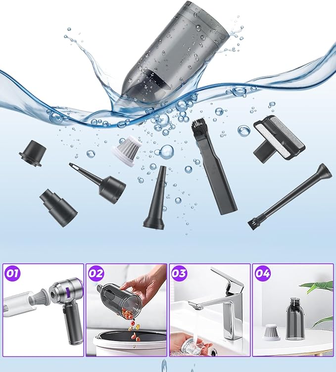 Cordless Car Vacuum Cleaner 16000Pa - 4 in 1 Handheld Vacuum Blower Inflator,Brushless Motor 80000RPM | Wet Dry | Washable Filter | Type-C Fast Charge for Car Home Office Pet Hair