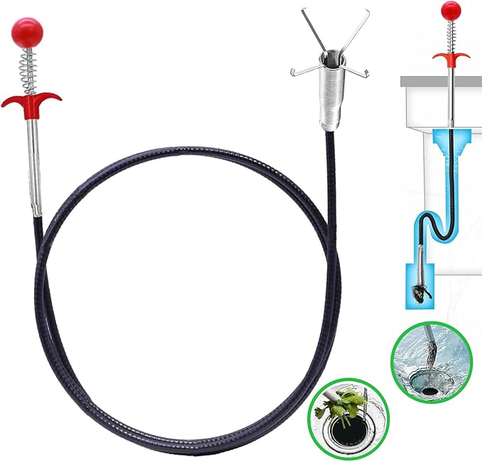 61 Inch Drain Snake Hair Drain Clog Remover With 4 Claws Bendable Hose Pickup Reaching Assist Tool for Home and Kitchen Sink