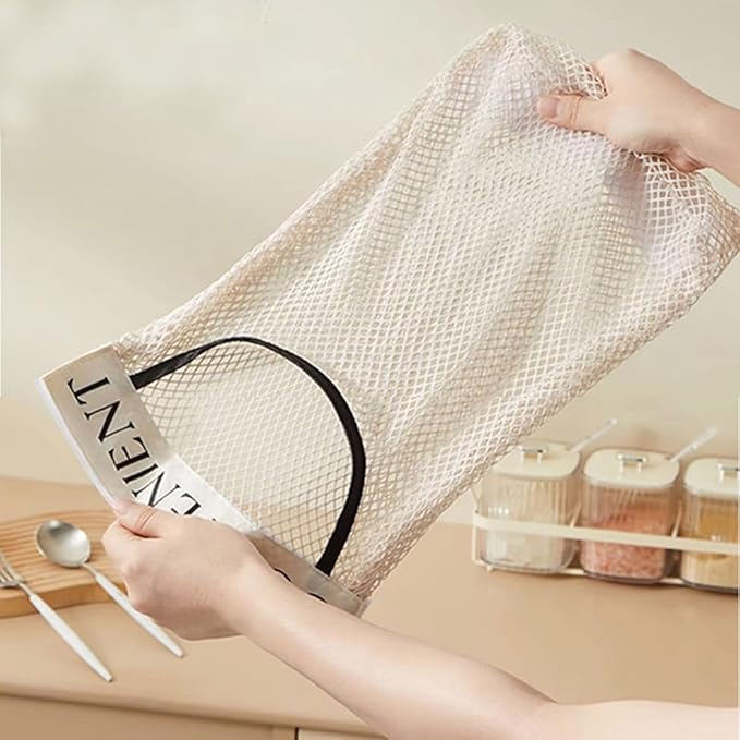 2 Pack Trash Bag Holder Dispenser Sticky Wall Mount Mesh Convenient Storage Organizer for Home Kitchen Grocery Plastic Shopping Garbage Bags Reusable Produce Tote Bag