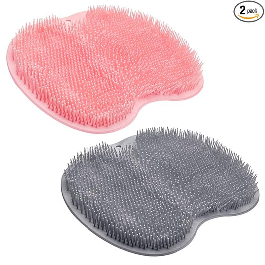 2PACK Shower Foot Scrubber Mat Back Washer Back Exfoliating Bath Wash Pad Wall Mounted Slip Suction Cups Foot Scrubber for Use in Shower Cups Foot Cleaner for Men and Women