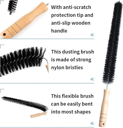 2pcs Radiator Brush, 40cm Long Reach Radiator Brush with Wooden Handle, Flexible Nylon Radiator Cleaner Brush with Hanging Hook Loop for Dryer Lint Brush Vent Cleaner