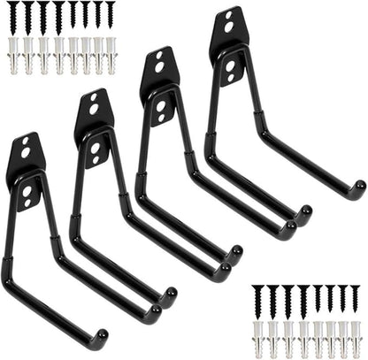 Storage Double Hooks Garage Space Saver Organizer Utility Hanger,Rack Extended Wall Mount Tool Heavy Duty Steel Holder with Anti-Slip Coating, 4 Pack 5.1" Garage Hook