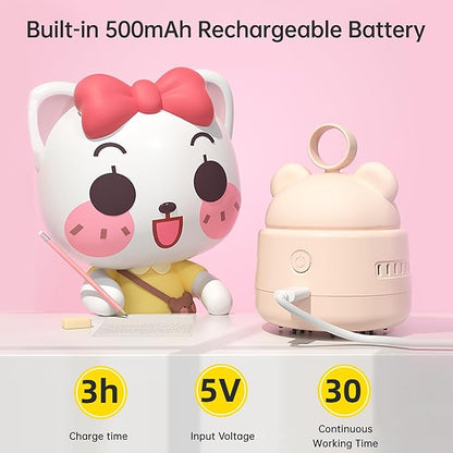 Mini Desktop Vacuum Cleaner Cute Cordless Table Dust Sweeper Cartoon Vacuum USB Rechargeable Battery Operated for Cleaning Dust Crumbs Hairs Scraps (Beige)