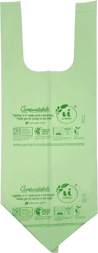 UNNI 1.6 Gallon Compostable Trash Bags with Tie Handles, 200 Count Small Food Scrap Kitchen Compost Bags for Countertop Bin, Certified by BPI, CMA & OK compost HOME, Meets ASTM D6400