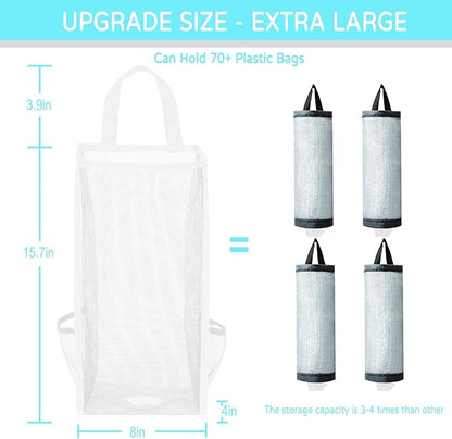 Large Capacity Grocery Bag Holder - Breathable Mesh Plastic Bag Dispenser Organizer (White)