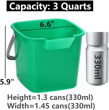 Peohud 4 Pack Sanitizing Buckets, 3 Quart Small Cleaning Buckets, Square Detergent Pail with Spout and Handle, Plastic Utility Bucket for Home Kitchen School Offices Commercial Use, Green