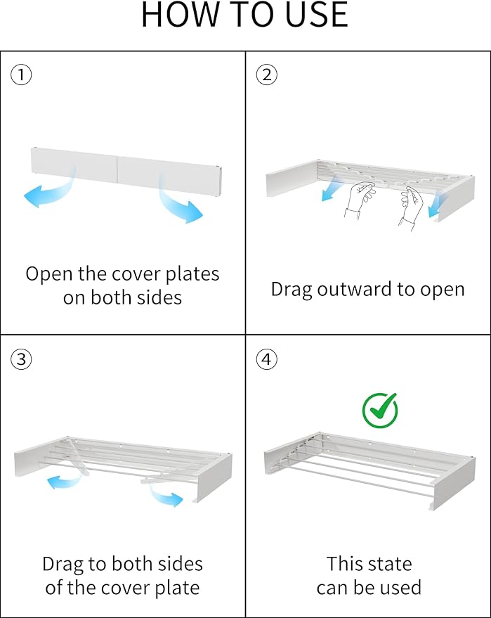 JOOM Laundry Drying Rack Collapsible, Wall Mounted Clothes Drying Rack, Retractable Drying Rack, 31.5" Wide, 5 Aluminum Rods, 60 lb Capacity (White 31.5")