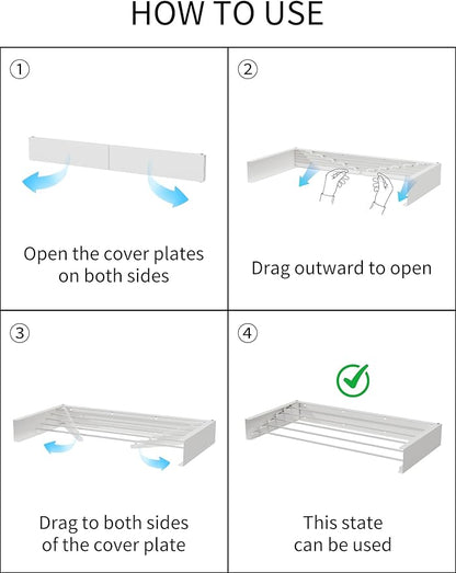 JOOM Laundry Drying Rack Collapsible, Wall Mounted Clothes Drying Rack, Retractable Drying Rack, 31.5" Wide, 5 Aluminum Rods, 60 lb Capacity (White 31.5")