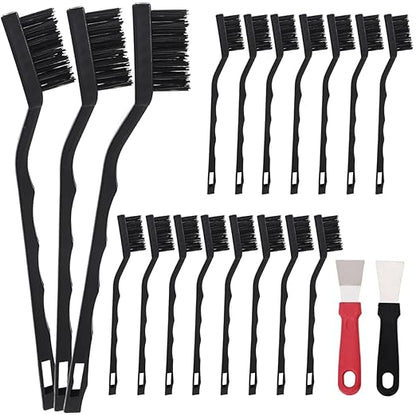 15 PCS Mini Nylon Brush Set，Masonry Brush Wire Bristle for Cleaning Welding Slag and Rust，Curved Handle Brush (Nylon, 15)