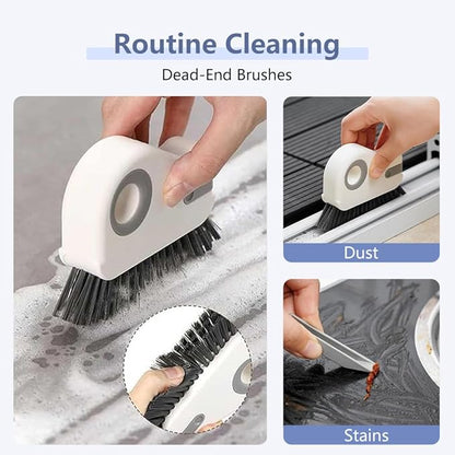 2 in 1 Groove Cleaning Brush, Window Track Cleaning Tools with Hard Bristles and Hidden Scraper, Crevice Brush for Sliding Door Track, Window Seal and Sill (Gray)