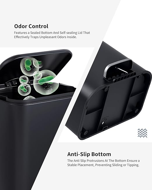 OUTLANE Bathroom Trash Can with Lid Soft Close, Step Pedal, 20 Liter / 5.2 Gallon Kitchen Trash Can,Stainless Steel Trash Bin for Bedroom, Office, Kitchen, Black