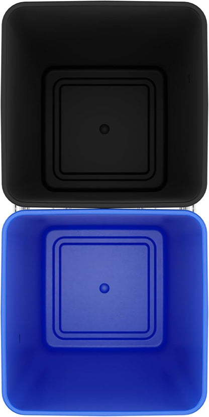 Rev-A-Shelf Double 27 Qt Pullout Trash Can for Base Kitchen Cabinets, Garbage Waste & Recycling Bin System with Full Extension Slides, Min Opening Width of 11.5", Blue/Black, RV-15KD-2218C-S