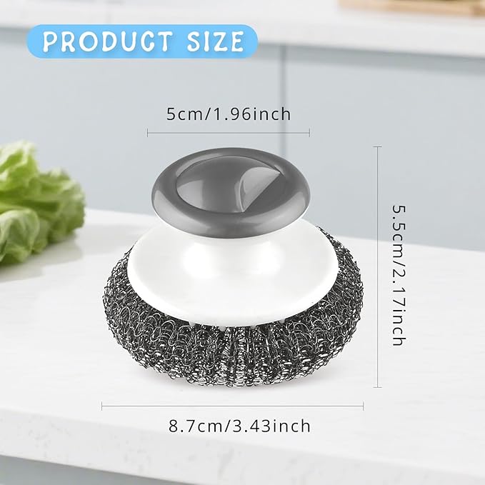 8 Pcs Stainless Steel Scrubber Steel Wool Scrubber Tool Scrubbing Scouring Brush Ball with Handle for Home Kitchen Pots Pans