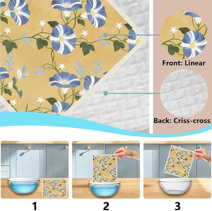 6Pcs 6 Styles Swedish Dishcloths for Kitchen Reusable Quick Drying Sponge 7.7 x 6.8 Inch Countertop Cleaning, Floral Swedish Dish Cloth Absorbent Towels for Dishes Home Tableware Wiping Use