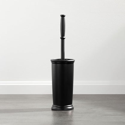 mDesign Toilet Bowl Brush and Holder - Covered Bathroom Toilet Brush - Standing Toilet Bowl Scrubber in Modern Holder - Compact, Space Saving, Deep Cleaning Brush for Toilet - Hyde Collection - Black