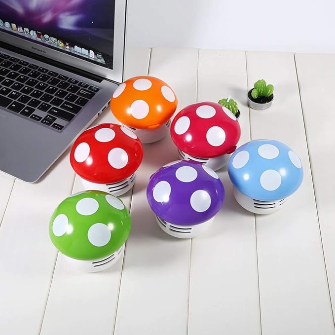 TOPINCN Mushroom Desktop Vacuum Cleaner, Mini Mushroom Shape Cute Desktop Keyboard Corner Dust Vacuum Cleaner Sweeper for Home School Office(Red)