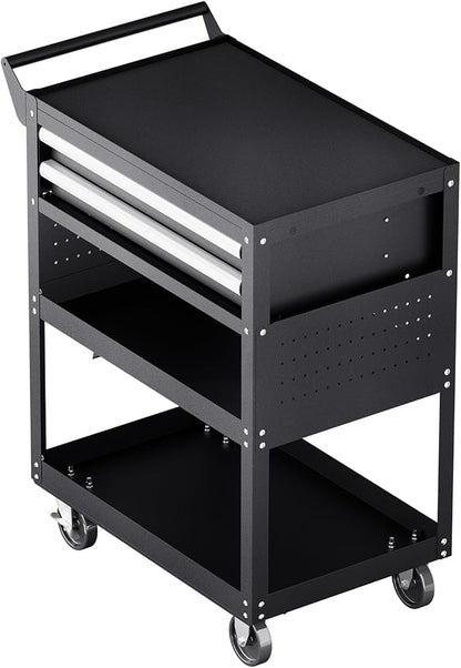 VEVOR 5-Tier Tool Cart with Wheels, 400 lbs Load Capacity, Rolling Work Cart with 2 Drawers & Pegboard, Mechanic Tool Storage Organizer with Locking System for Garage, Warehouse and Repair Shop, Black
