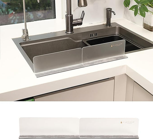 Kitchen Sink Splash Guard, Two-Sided Adhesive Iron Cloth Adhesive Magnetic Sheets - Transparent Acrylic (Frosted) Suitable for Splash Guard Kitchen Sink Area (8.86x1.2x3.35 in) (2pcs)