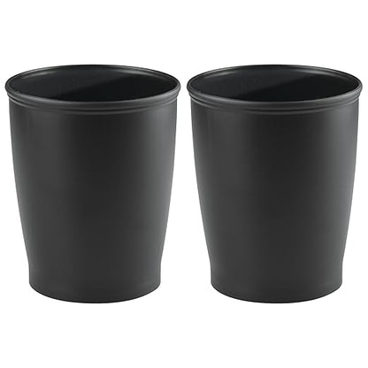 iDesign Small Round Plastic Bathroom Trash Can - Set of 2 - Black - Made in USA
