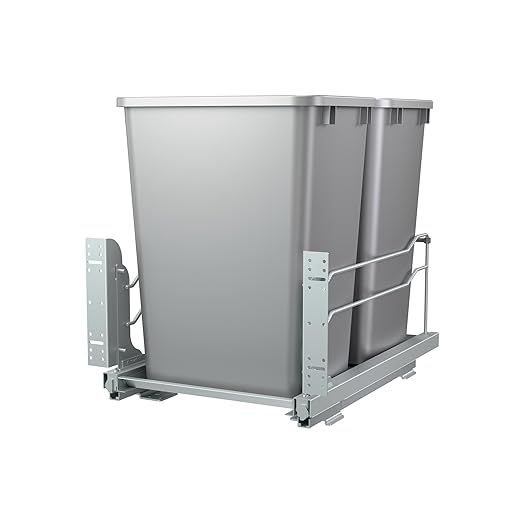 Rev-A-Shelf Double Pullout Trash Cans for Under Kitchen Cabinets 35 Quart 8.75 Gallon with Soft-Close Slides, 14.5" Min Opening, 53WC-1835SCDM-217