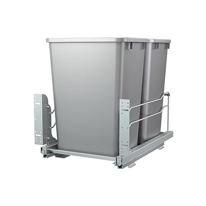 Rev-A-Shelf Double Pullout Trash Cans for Under Kitchen Cabinets 35 Quart 8.75 Gallon with Soft-Close Slides, 14.5" Min Opening, 53WC-1835SCDM-217