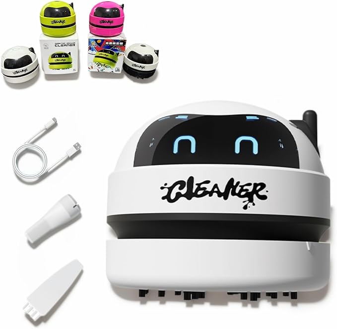 Mini Desktop Vacuum Cleaner - USB Rechargeable Portable Dust Crumb Pet Hair Flakes Remover, Table Keyboard Sweeper for Home Office School,Compact Desk Cleaner (White)