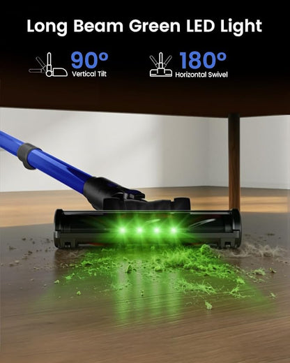 Cordless Stick Vacuum Cleaner, 650W 55KPA Up to 70Min Runtime, Green Light Anti-Tangle Brush, 7-Stage HEPA Filtration, Lightweight for Pet Hair Carpet Hard Floors (Blue)