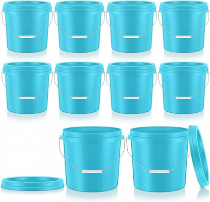 Tioncy 10 Pcs 2 Gallon Plastic Bucket with Lid Heavy Duty 2 Gallon Bucket Pail with Lid Handle for Storage Container Home Household Cleaning (Light Blue)