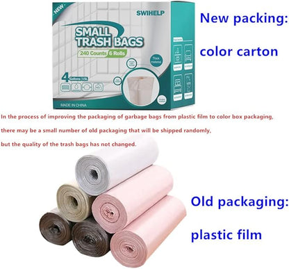 Trash Bags, 4 Gallon / 15 Liters Small Garbage Bags for Office, Kitchen,Bedroom Waste Bin,Colorful Portable Strong Rubbish Bags,Wastebasket Bags 240 Counts
