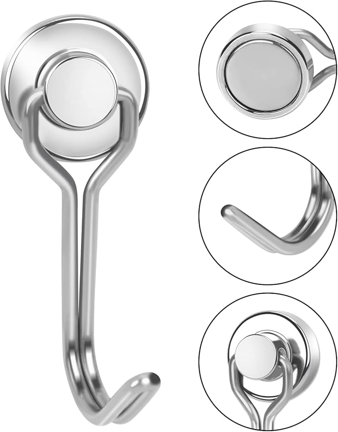 E BAVITE Swivel Swing Magnetic Hooks New Upgraded, 30LB（6pack） Refrigerator Magnet Hook Strong Neodymium Magnets, Perfect for Refrigerator and Other Surfaces,60mm(2.36in)