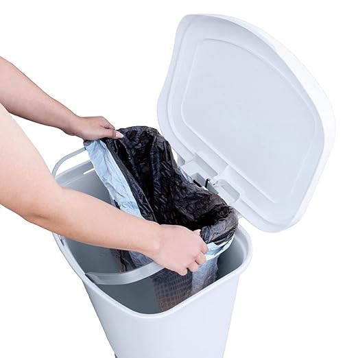 Glad 13 Gallon Trash Can with Clorox Odor Protection, 2 Pack | Plastic Kitchen Waste Bin | Hands Free with Step On Foot Pedal and Garbage Bag Rings, White
