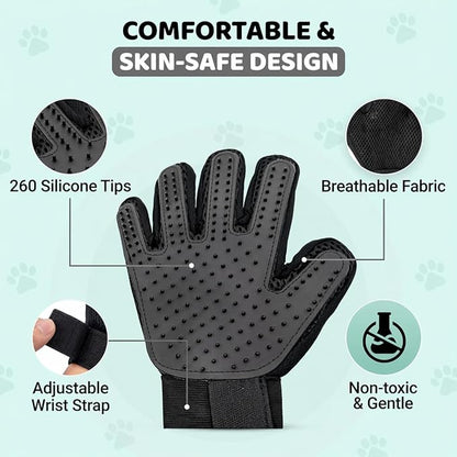 Pet Hair Remover Roller with 2 Grooming Gloves Reusable Lint Remover for Dogs and Cats (Gray)