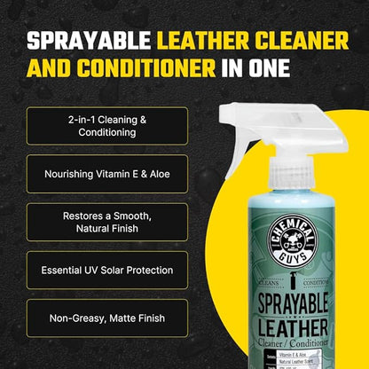 Chemical Guys Sprayable Leather Cleaner and Conditioner in One - Cleans, Conditions, and Protects Leather, Vinyl, Faux & More, Safe for Cars, Furniture & Apparel - 16 oz