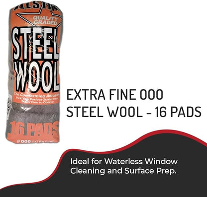 Hi-Tech 000 Extra Fine Steel Wool Pads (16 Pack) – Ultra-Fine Scratch-Free Surface Prep, Waterless Window Cleaning, Polishing, Finishing & Woodworking Abrasive