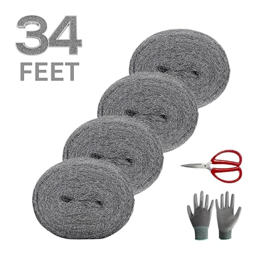 0000 Steel Wool for Mice Control - 4 Pack 8.5 ft 0000 Steel Wool with Gloves and Scissors