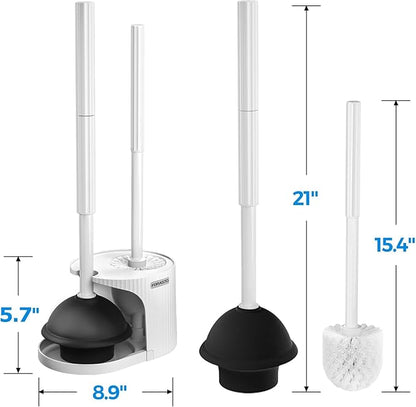 FORASTO 2Pack 2 in 1 Toilet Brush and Plunger Set,Clean Gloves, Extended Handle Plunger，Toilet Bowl Brush Plunger Set,Bathroom Cleaning Tools,Toilet Brush Plunger Combo,Cleaning Brush(Cream White)