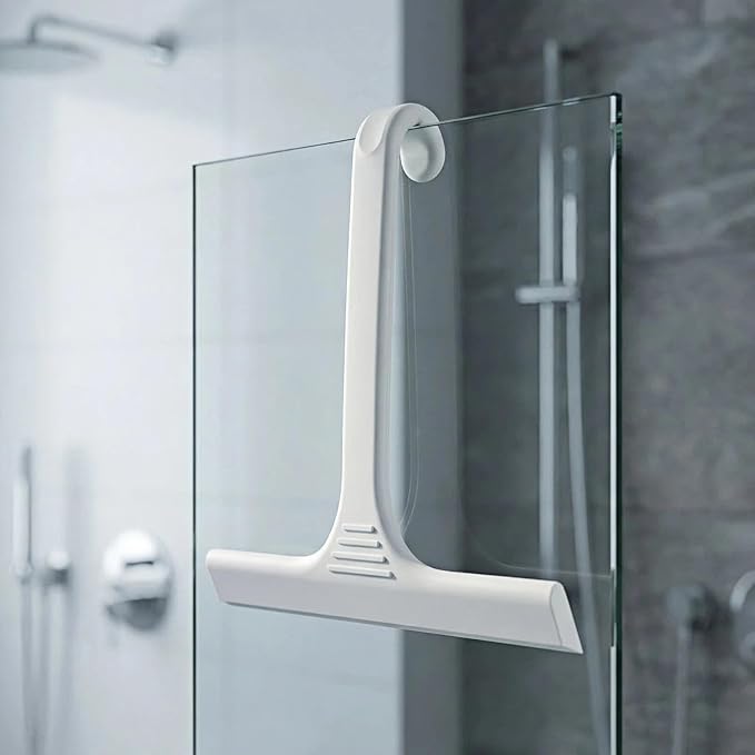 Silicone Shower Squeegee - All-in-One Design with Built-in Hook, 10 Inch Streak-Free Bathroom and car Cleaner for Glass Doors, Mirrors, Windows, Tiles Grey
