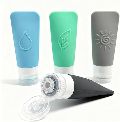 16-Piece Silicone Travel Bottles Set – TSA Approved Leakproof Toiletry Kit with Flat Easy-Squeeze Bottles, Pump & Spray, Waterproof Bag