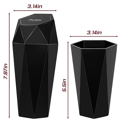 Car Trash Can with Lid, Mini Car Trash Cup with 30 Additional Trash Bags, Car Accessories for Interior, Leakproof Vehicle Garbage Bin for Car, Home, Office - 2 Packs, Black