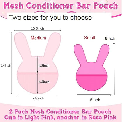 Nuanchu 2 Pcs Shampoo Bar Holder Bag Soap Saver Bag Beauty Shampoo Conditioner Bar Pouch Rabbit Shape Travel Soap Holder Loofah Bubble Foam Net Savers(Light Pink, Rose Pink,S)