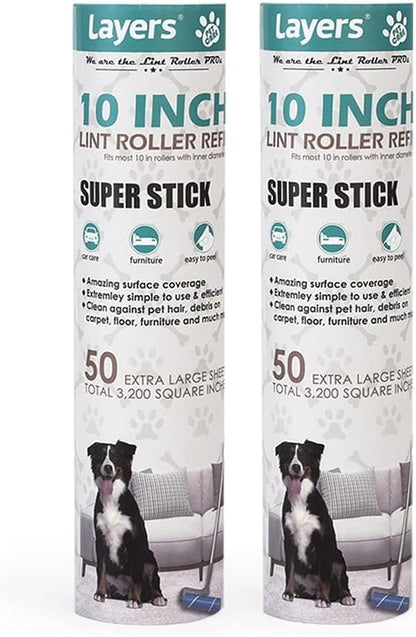 Layers 2 Pack Large Lint Roller Refill, Suitable for Most Large Rollers, mega Roller, 10 in Wide Rollers in The Market