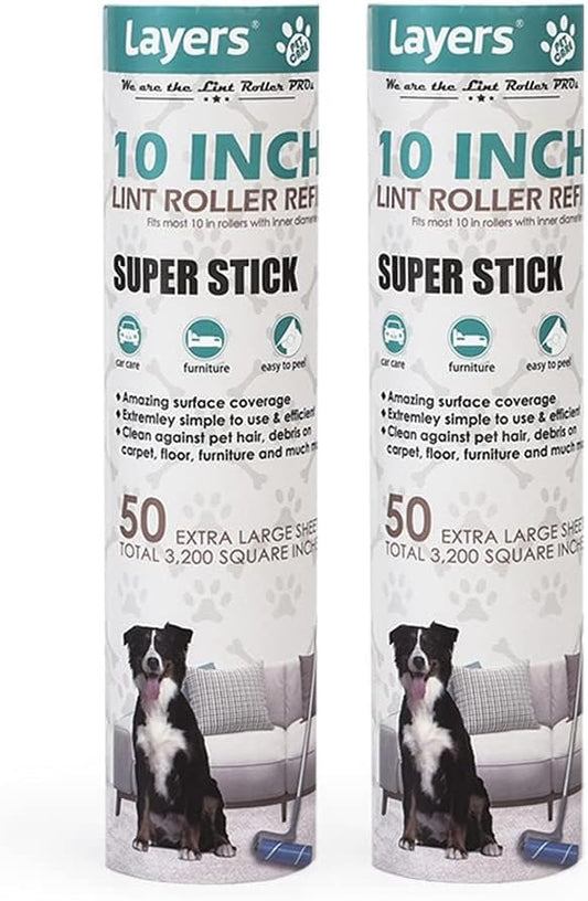 Layers 2 Pack Large Lint Roller Refill, Suitable for Most Large Rollers, mega Roller, 10 in Wide Rollers in The Market
