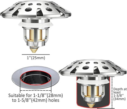 AzWzz Bathroom Sink Drain Strainer, 3 in 1 Pop Up Bathroom Sink Stopper Plug with Hair Catcher Cover, Universal for 1.06 in to 1.6 in Sink Drain, Brushed Nickel