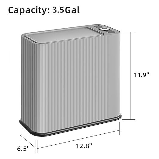 SUBEKYU Bathroom Trash Can with lid,3.5 Gal Small Kitchen Garbage Can,Plastic Office Waste Bin,Slim Wastebasket for Narrow Space,Gray