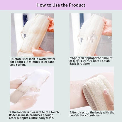 Natural Loofah Back Scrubber for Shower,Back exfoliator for Shower, luffa Exfoliating Bath Strap, loofah Back Scrubber for Women and Men