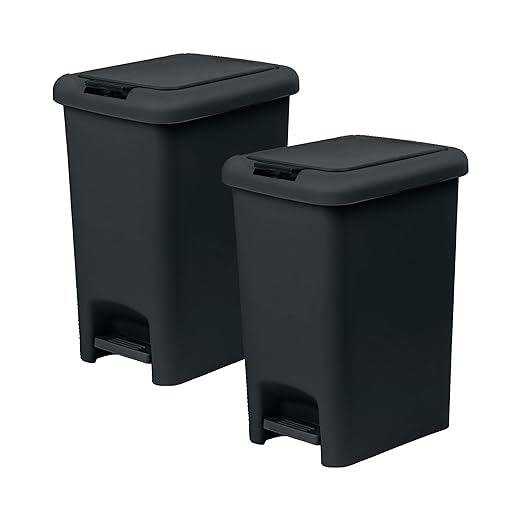 Superio 2-Pack 10L Slim Step & Push Trash Can - 2.7 Gallon Dual Opening, Compact Design (10.63"x7.68"x13.53") - Black