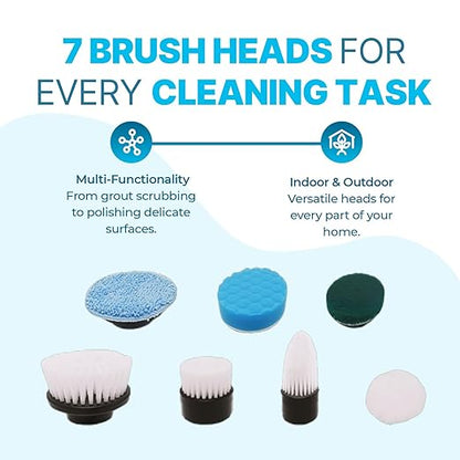 PURSONIC Cordless Rechargeable Power Scrubber Brush with 7 Heads - Extendable & Versatile for Effortless Cleaning