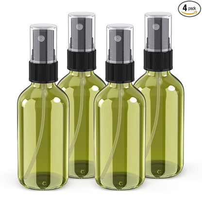 Wedama 2 oz Mini Glass Spray Bottles, Empty Small Spray Bottles with Funnel Dropper, Fine Mist for Hair, Travel, Plants, Cleaning Solutions and Skin Care (4 Pack Olive Green)